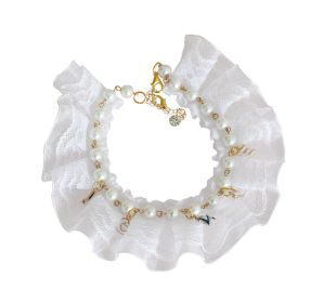 Luxurious Pearls Pet Collar With Lace Decorative Necklace for Medium Dog 10-12 inches