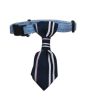 Adjustable Deep Blue Stripe Dog Neck Tie Decorative Gentleman Dog Collar 6-11 Inches