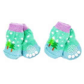 4 Pcs Green Blue Christmas Dog Knitted Pet Socks Cartoon Cute Puppy Socks Dog Foot Covers Poodle Teddy Socks