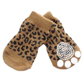 4 Pcs Cute Puppy Socks Knitted Pet Socks Dog Paw Protection Poodle Teddy Socks, Brown Leopard Print