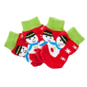 4 Pcs Dog Knitted Pet Socks Cartoon Cute Christmas Puppy Socks Dog Foot Covers Poodle Teddy Socks, Snowman