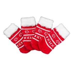 4 Pcs Dog Knitted Pet Socks Cartoon Cute Red Christmas Puppy Socks Dog Foot Covers Poodle Teddy Socks