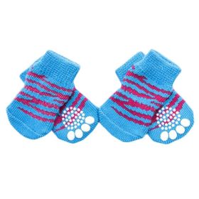 4 Pcs Blue Tiger Stripes Cute Puppy Socks Knitted Pet Socks Dog Paw Protection for Puppy Indoor Wear