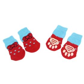 4 Pcs Knit Dog Socks Dog Paw Protection for Indoor Wear, Red Bowknots