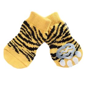 4 Pcs Cute Puppy Socks Knitted Pet Socks Dog Paw Protection Poodle Teddy Socks, Yellow Tiger Stripes