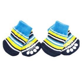 4Pcs Blue Yellow Striped Knitted Dogs Socks Cute Pet Socks Dog Paw Protection for Puppy Indoor Wear