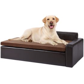 VEVOR Pet Sofa, Dog Couch for Large-Sized Dogs, Soft Leather Dog Sofa Bed, 110 lbs Loading Sofa, Black