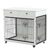 Dog Crate Furniture, Wooden Dog Crate End Table, 38.4 Inch Dog Kennel with 2 Drawers Storage, Heavy Duty Dog Crate