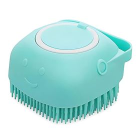 Dog Bath Brush Comb Silicone Rubber Dog  Puppy Massage Brush Hair Fur Grooming Cleaning Brush Soft Shampoo Dispenser (Color: Blue)