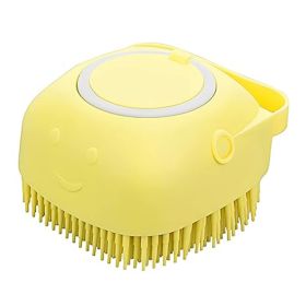 Dog Bath Brush Comb Silicone Rubber Dog  Puppy Massage Brush Hair Fur Grooming Cleaning Brush Soft Shampoo Dispenser (Color: Yellow)