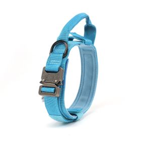 Tactical Dog Collar Military Dog Collar Adjustable Nylon Dog Collar Heavy Duty Metal Buckle with Handle for Dog Training (Color: Blue, size: L)