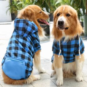 Plaid Dog Hoodie Pet Clothes Sweaters with Hat and Pocket Christmas Classic Plaid Small Medium Dogs Dog Costumes (colour: Zipper pocket coat blue black plaid, size: M (chest circumference 42, back length 30cm))