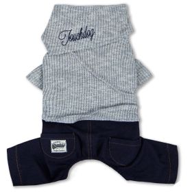 Touchdog Vogue Neck-Wrap Sweater and Denim Pant Outfit (Color: Grey, size: small)