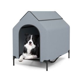 Pet House with Ventilated Windows for Indoor & Outdoor (Color: Grey & Black, size: M)