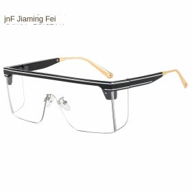 one-piece rimmed sunglasses personality letters Cross border sunglasses Manufacturer direct sales glasses (colour: C5 black frame white flat)