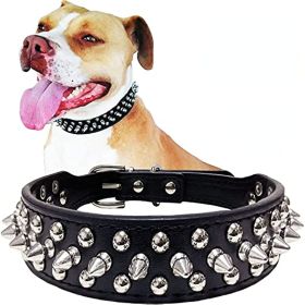 Adjustable Microfiber Leather Spiked Studded Dog Collar with a Squeak Ball Gift for Small Medium Large Pets Like Pit Bull/Bulldog/Pugs/Husky (Color: Black, size: L(15"-18.5" / 38cm-47cm))