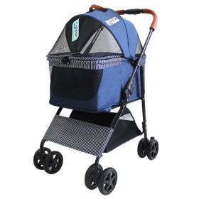 Portable Pet Stroller, Dog Travel Cart Pram Shockproof Pet Detachable Strolling Cart, Puppy Pushchair Four-Wheeled (Color: Blue)