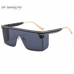 one-piece rimmed sunglasses personality letters Cross border sunglasses Manufacturer direct sales glasses (colour: C1 black frame and black grey chip)