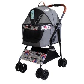 Portable Pet Stroller, Dog Travel Cart Pram Shockproof Pet Detachable Strolling Cart, Puppy Pushchair Four-Wheeled (Color: Gray)