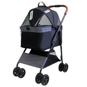 Portable Pet Stroller, Dog Travel Cart Pram Shockproof Pet Detachable Strolling Cart, Puppy Pushchair Four-Wheeled (Color: Black)