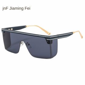 one-piece rimmed sunglasses personality letters Cross border sunglasses Manufacturer direct sales glasses (colour: C2 dark blue frame black grey chip)